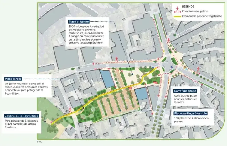 Vue du plan d'aménagement de la place Zola, à Nantes.