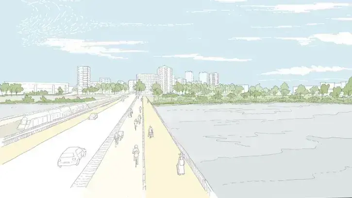 Vue du futur parc de la Confluence depuis le pont de Pirmil.