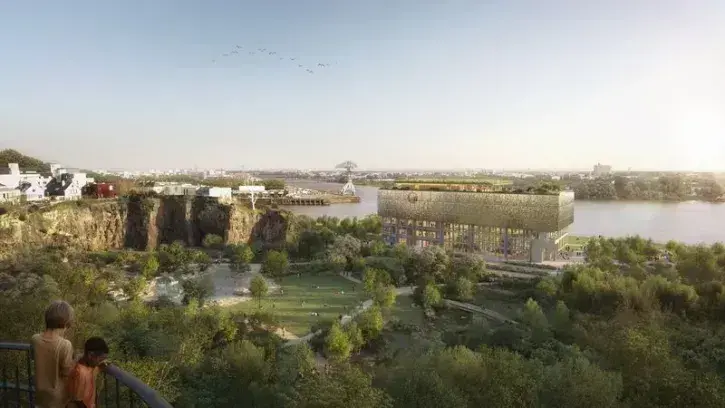 La Cité des imaginaires et le Jardin extraordinaire vus depuis le Square Maurice-Schwob © Tanguy Aumont - AIRSTUDIO / PHYTOLAB
