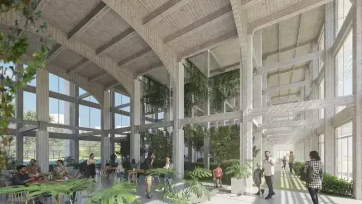 La structure « Hennebique », composée d'une forêt de poteaux-poutres en béton armé, sera magnifiée par un jardin intérieur exotique © HISM - Neutelings Riedijk