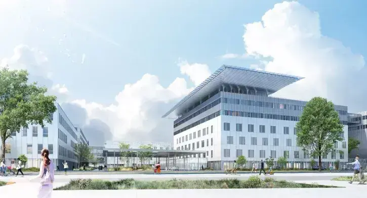 Implanté en plein cœur de la métropole, sur les terrains de l'ancien MIN, le nouveau CHU, ici vu par l'entrée des Urgences, sera intégré dans un grand quartier de la santé, rassemblant la nouvelle faculté de santé, des écoles paramédicales, des instituts 