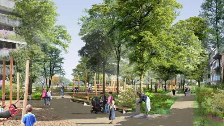 Non loin des zones naturelles protégées et requalifiées, les habitants du quartier pourront profiter d'une forêt ludique créée à partir d'un boisement existant. Ce nouvel espace de nature sera conçu pour favoriser les échanges entre voisins avec des aména