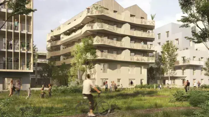 Cheminements piétons et vélos, matériaux biosourcés dans les constructions, gestion des eaux pluviales à ciel ouvert... La volonté est d'aménager un quartier durable qui réponde aux enjeux climatiques. © JBA - architectes