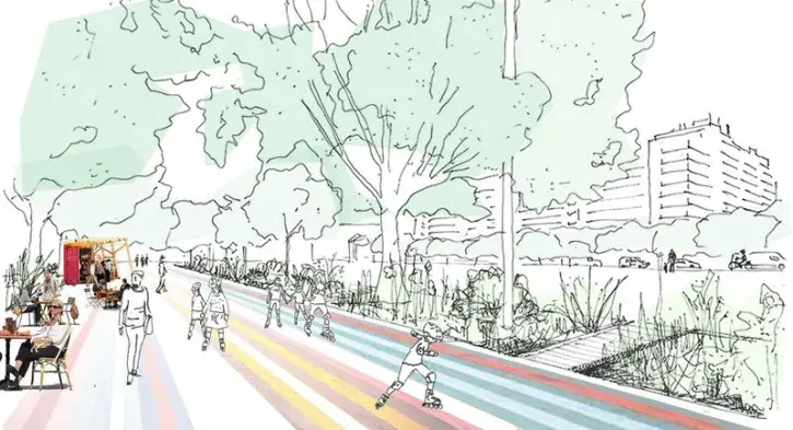 A partir de l'été 2025, les habitants pourront profiter de mobiliers provisoires, pour jouer à la pétanque, aux échecs, à la marelle ou au ping pong. © Agence TER