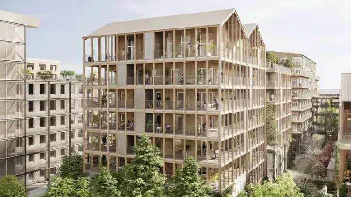L'îlot Bergeron comprend 4 bâtiments : 2 immeubles de 39 logements et 2 immeubles qui accueilleront le siège de Doctolib et des jeunes pousses des industries culturelles et créatives. © Quartus – Chemetoff & Associés
