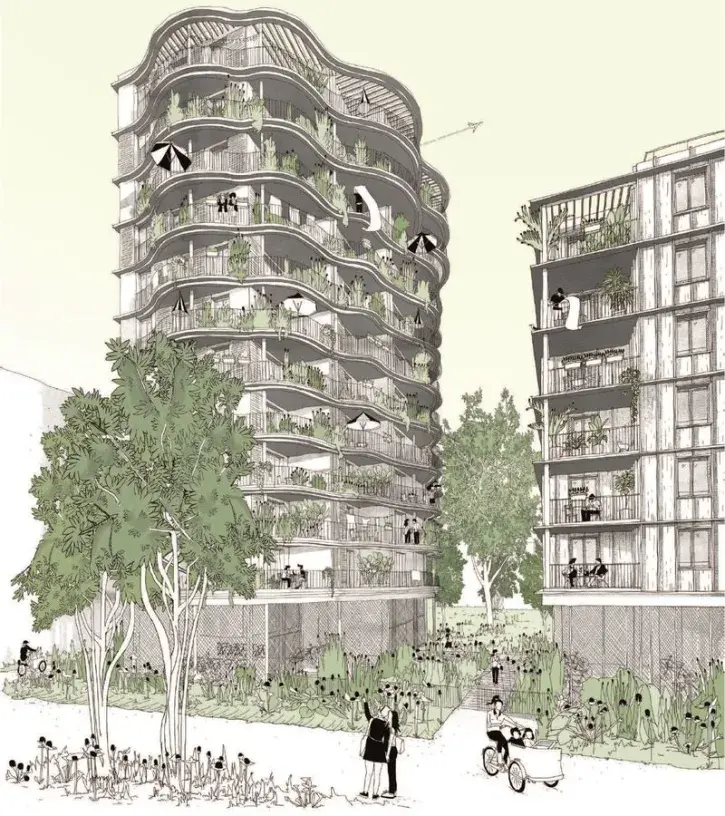 Le groupe Aethica, associé aux agences d'architecture Hardel Le Bihan et Moonwalklocal, prévoit la construction d'un immeuble de 88 logements dont 63 en accession libre et 25 logements sociaux. Ce bâtiment en R+11 proposera des logements en gradins, offra