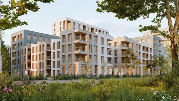 Ce projet du promoteur Nacarat/CISN et des architectes Bond society et Schulte architekten sera composé de six bâtiments en bois et béton de chanvre. © Bond society + Schulte architekten