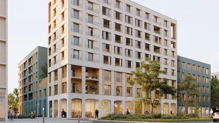 Il abritera des logements, dont une résidence inclusive d'HapiCoop', des bureaux pour les Ecossolies , et des commerces en rez-de-chaussée. © Bond society + Schulte architekten