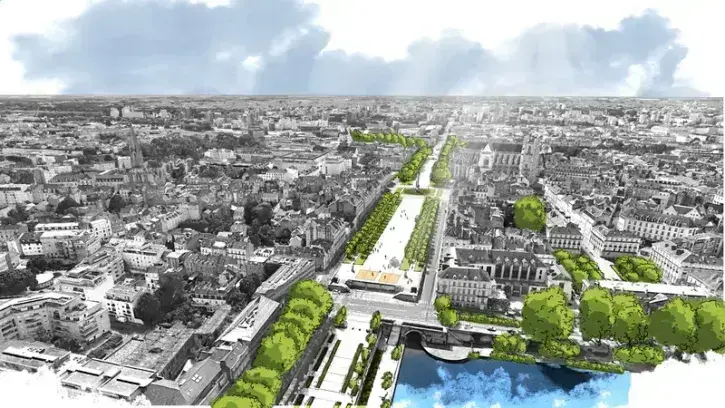 La végétalisation d'une partie du Cours Saint-André et du parking Duchesse-Anne permettra de créer une promenade fraîche, entre le quai Ceineray et l'écluse Saint-Félix. © Bureau d'études - Direction Nature et Jardins