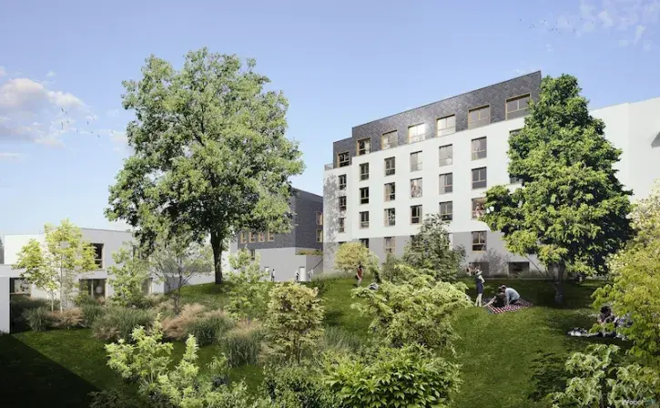 La résidence comprendra 94 logements de 19 m2 en moyenne et des espaces partagés. En cœur d'îlot, les étudiants pourront profiter d'un jardin paysager abritant un chêne américain. © infobat.
