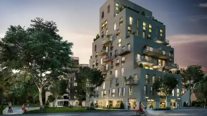 Le programme Allure, sur l'îlot Amir : 29 logements en accession libre, 3 grandes colocations et 26 logements sociaux, dont 9 en habitat inclusif, avec au rez-de-chaussée, trois commerces, ouverts sur le futur Parc de la Prairie-au-Duc. © Ramdam & La form
