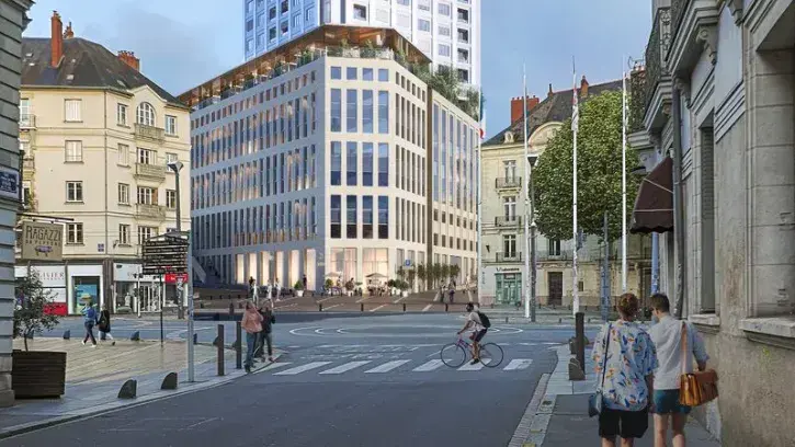 1 000 m² sont réservés à l'Agence culturelle bretonne 44 et aux Ecossolies dans le socle de la tour, côté place de Bretagne, et 1 hôtel sera créé le long de la rue de l'Arche-Sèche, à la place du parking souterrain. © PCA-Stream