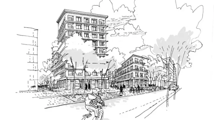 Associé à Boris Bouchet Architectes et l'Atelier Georges, le groupe Quartus porte un programme de 90 logements dont 67 libres et 23 sociaux et un restaurant en rez-de-chaussée. Ce projet s'articule autour d'une cour centrale et d'un jardin qui forme un éc