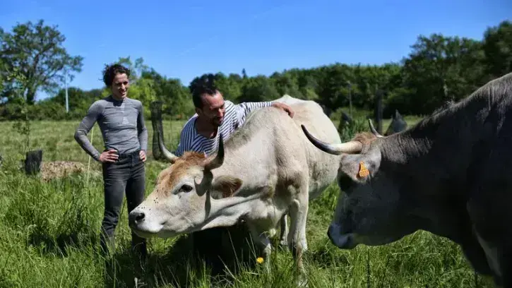 À l'écoferme des mille et une pattes à Carquefou, engagée dans l'agroforesterie, Josselin Guedas et Noëmie Le Heurte replantent des haies pour préserver le bocage. © Romain Boulanger
