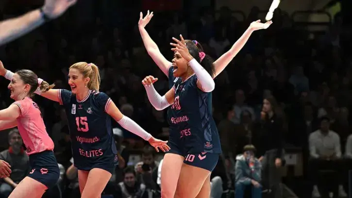 Amandine Giardino, Arelya Karasoy et Taylor Mims explosent : les Neptunes de Nantes remportent leur première Coupe de France. © Patrick Garçon